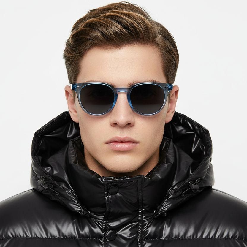 Gafas de sol redondas de acetato azul #BS0420-0220