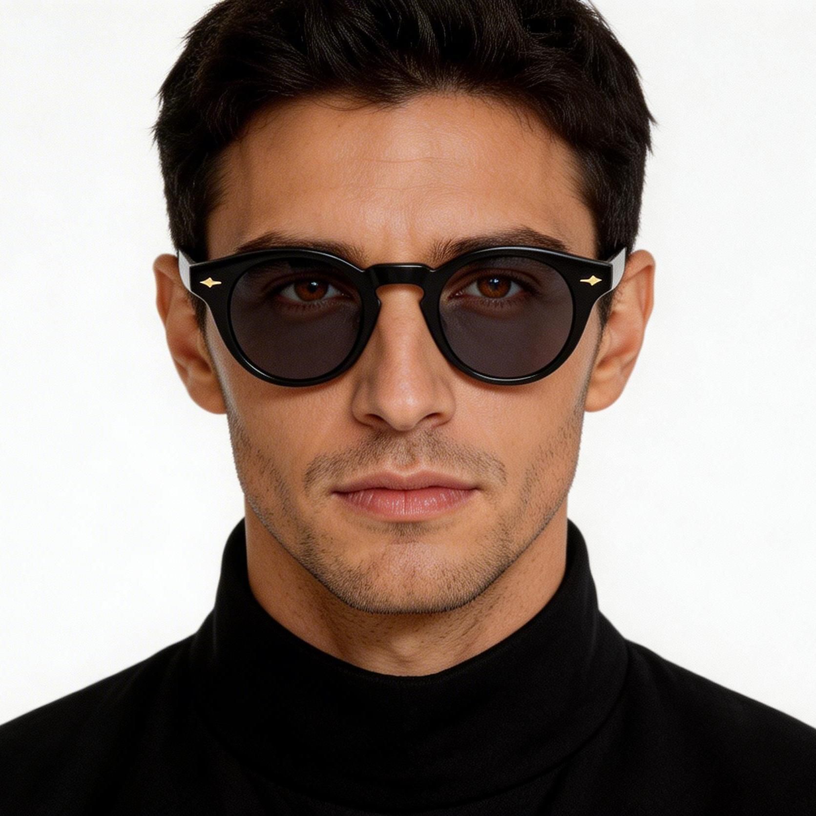 Gafas de sol redondas de acetato negro #BS0420-0222