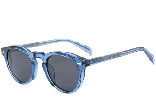 Runde blaue Acetat-Sonnenbrille #BS0420-0225