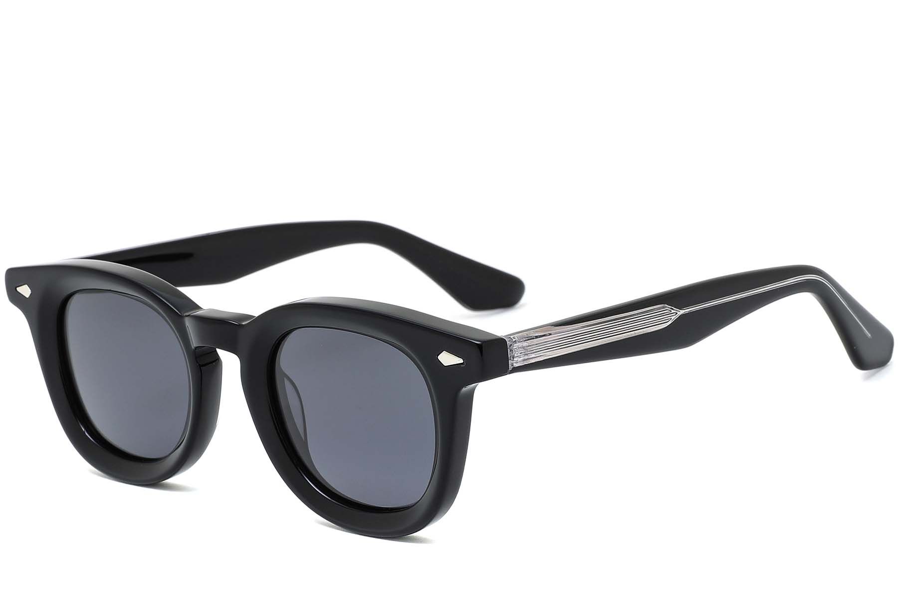 Round Black Acetate Sunglasses #BS0420-0227