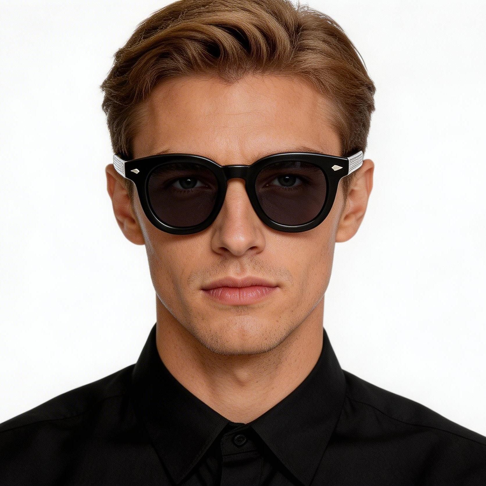 Occhiali da sole rotondi in acetato nero #BS0420-0227