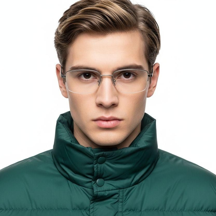 Semi-rimless Silver Metal Glasses #BS0420-0284