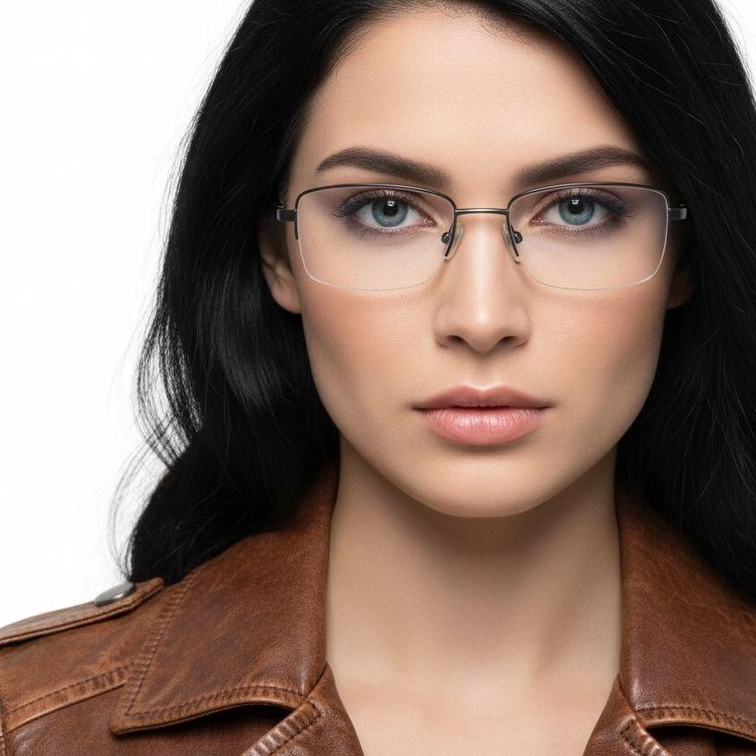 Semi-rimless Grey Metal Glasses #BS0420-0285