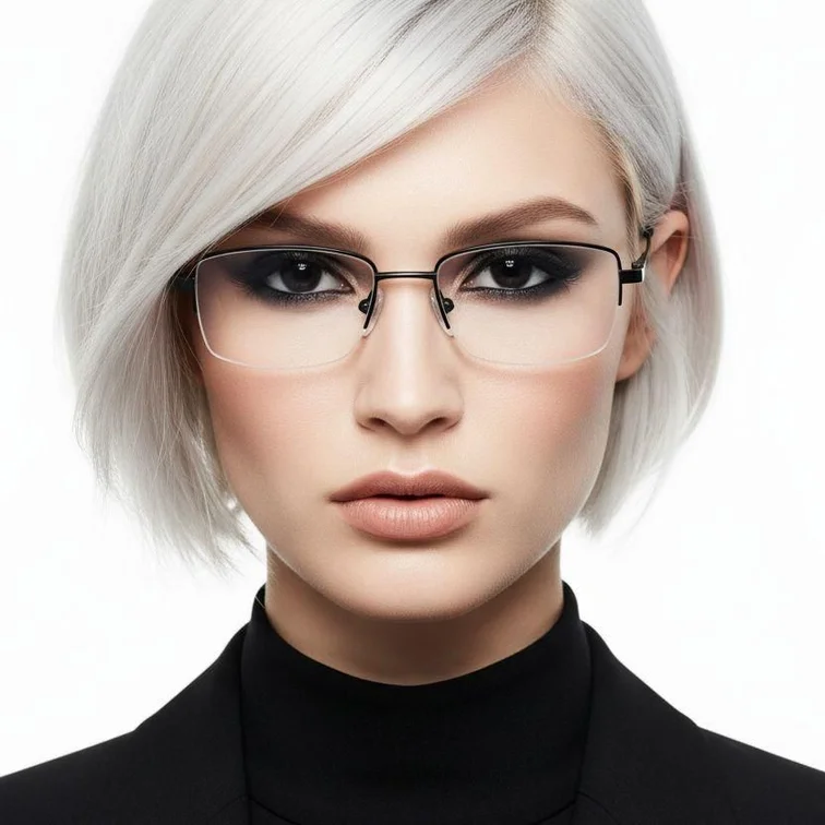 Semi-rimless Black Metal Glasses #BS0420-0286