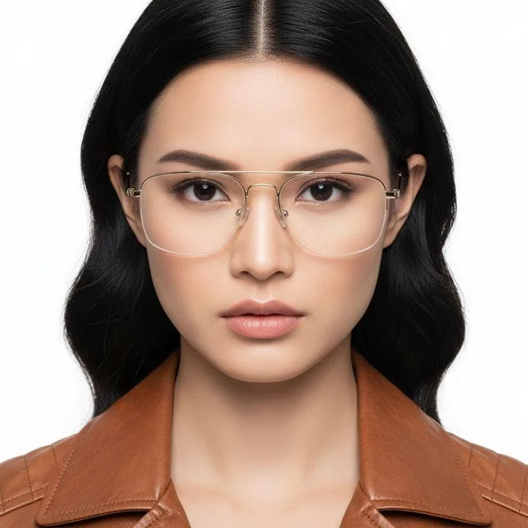 Semi-rimless Golden Metal Glasses #BS0420-0295