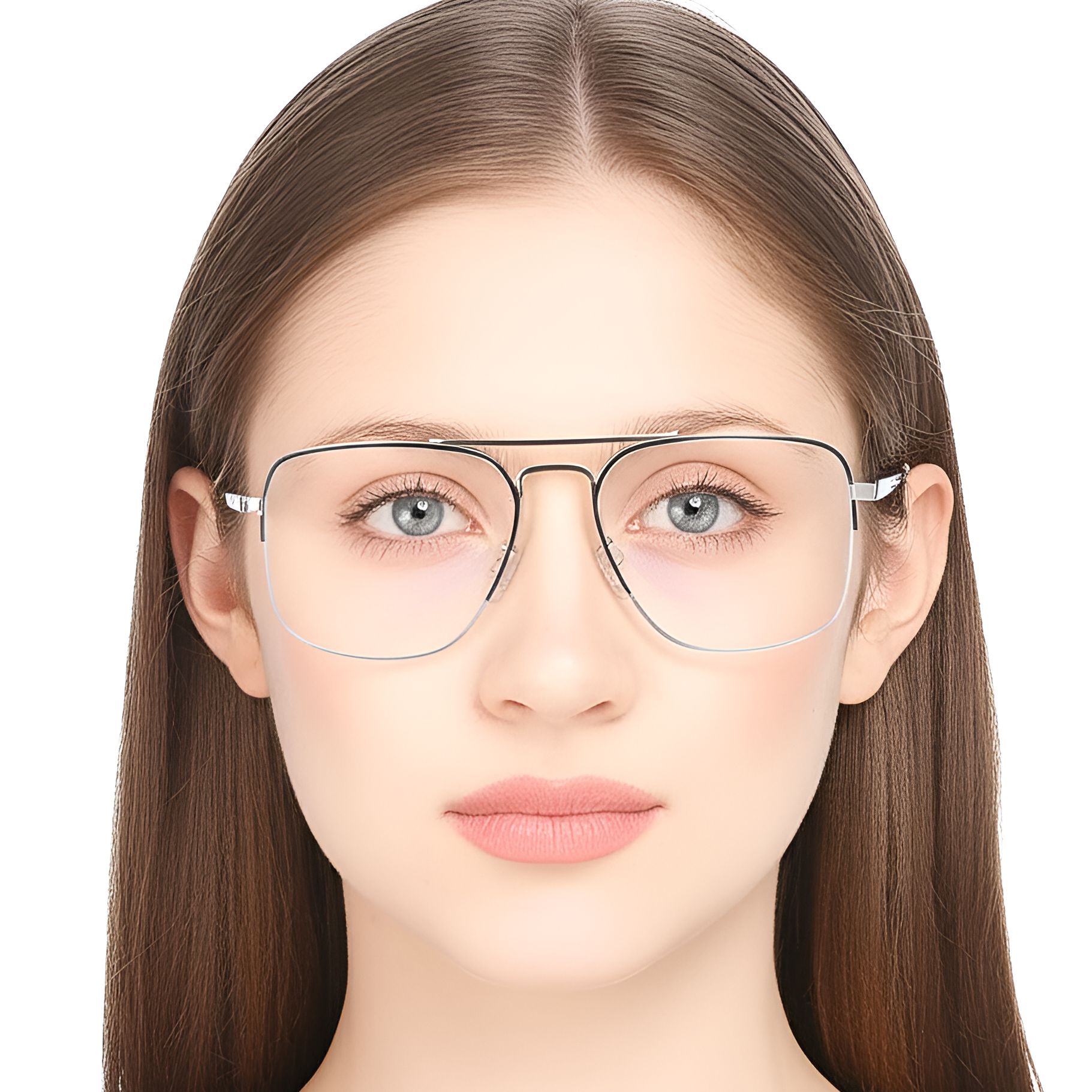 Semi-rimless Silver Metal Glasses #BS0420-0296