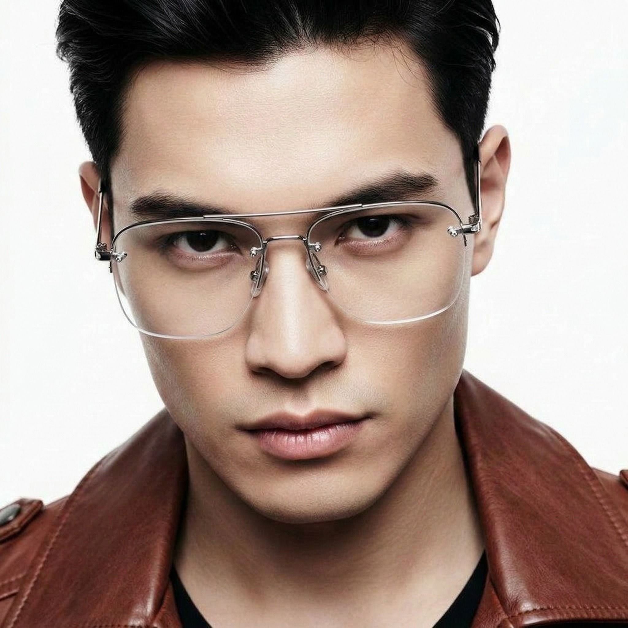 Semi-rimless Silver Metal Glasses #BS0420-0296