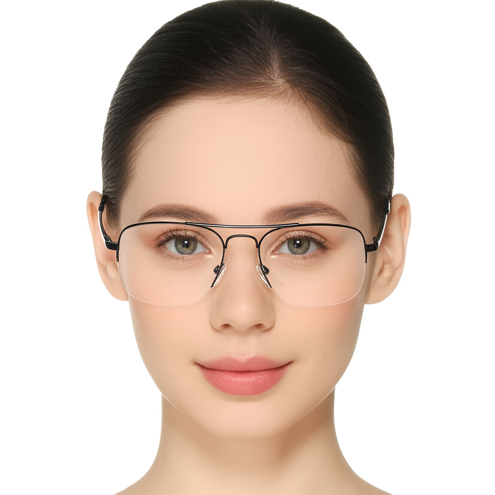 Semi-rimless Black Metal Glasses #BS0420-0298