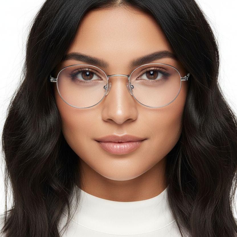 Gafas redondas de metal plateado #BS0420-0304