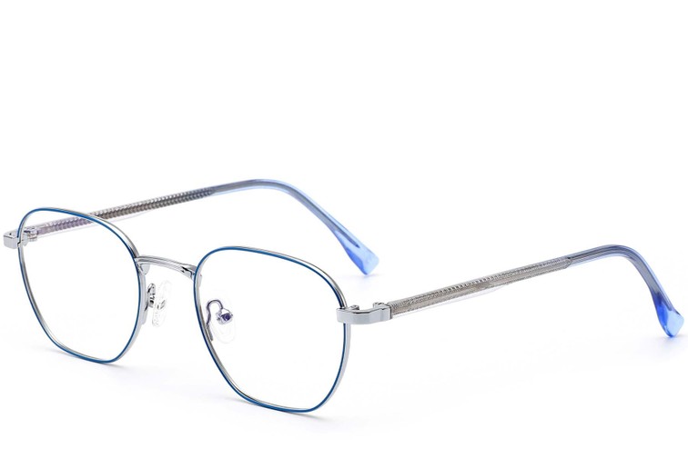 Lunettes rectangulaires en métal bleu #BS0420-0316