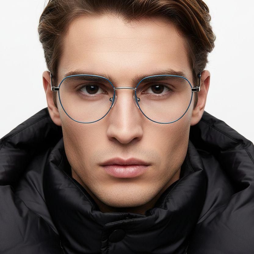 Lunettes ovales en métal bleu #BS0420-0322