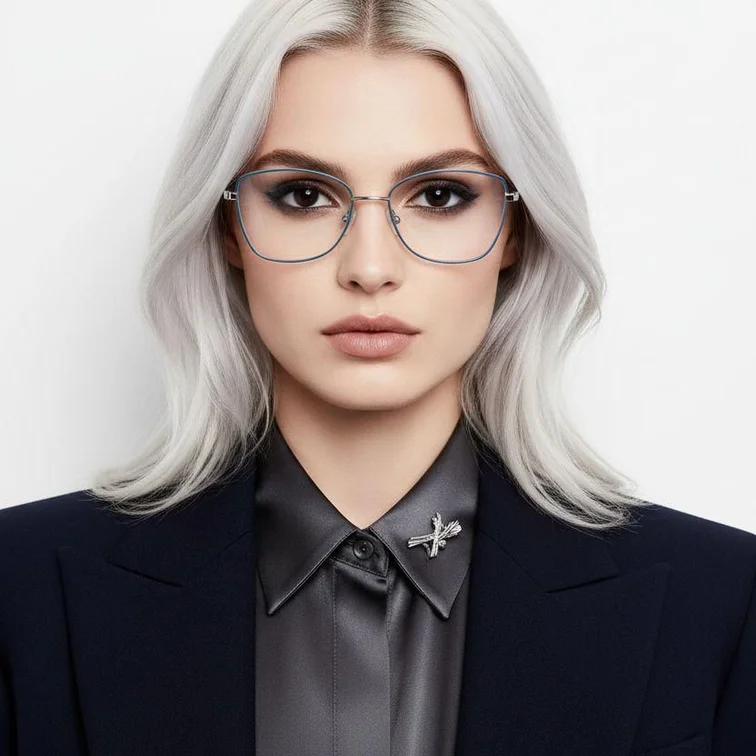 Rechteckige blaue Metallbrille #BS0420-0330