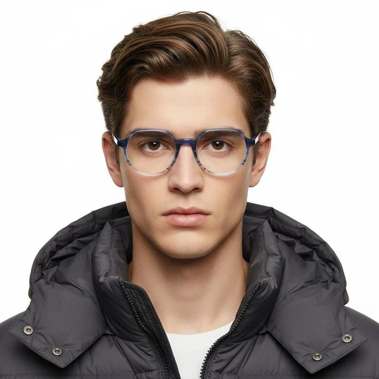Gafas ovaladas de acetato azul #BS0420-0341