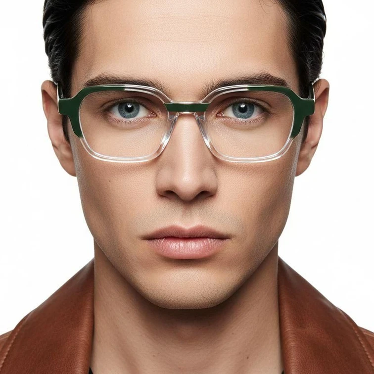 Rechteckige grüne Acetatbrille #BS0420-0391