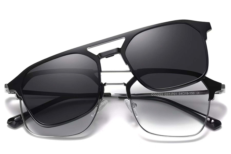 Gafas de sol estilo aviador con clip de metal negro #BS0420-0403