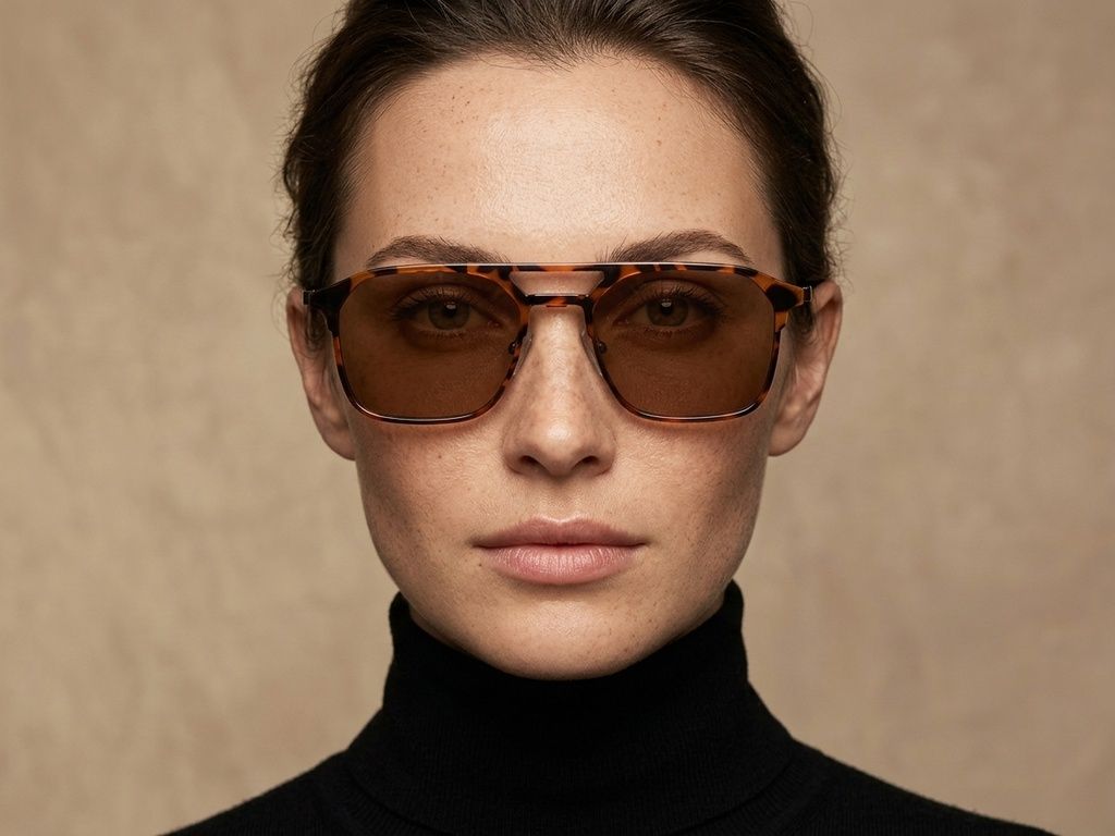 Occhiali da sole a clip in metallo tartarugato modello Aviator #BS0420-0404