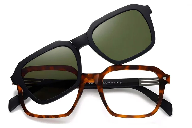Rectangular Tortoiseshell TR90 Clip-on Sunglasses #BS0420-0411