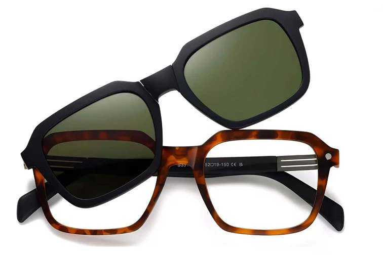 Rectangular Tortoiseshell TR90 Clip-on Sunglasses #BS0420-0411