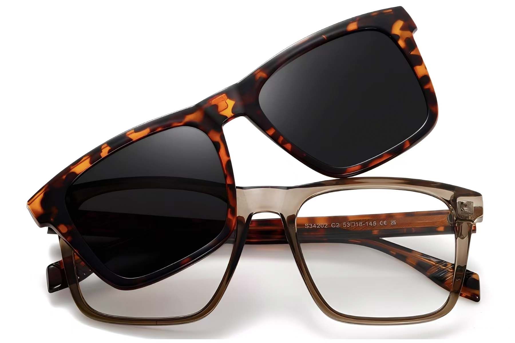 Rectangular Brown TR90 Clip-on Sunglasses #BS0420-0412