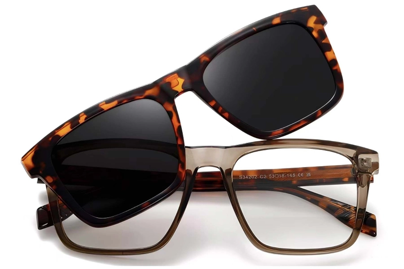 Rectangular Brown TR90 Clip-on Sunglasses #BS0420-0412