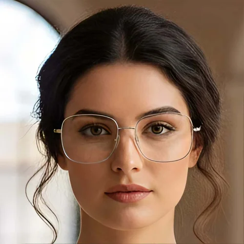 Lunettes rectangulaires en titane argenté #BS0423-0107