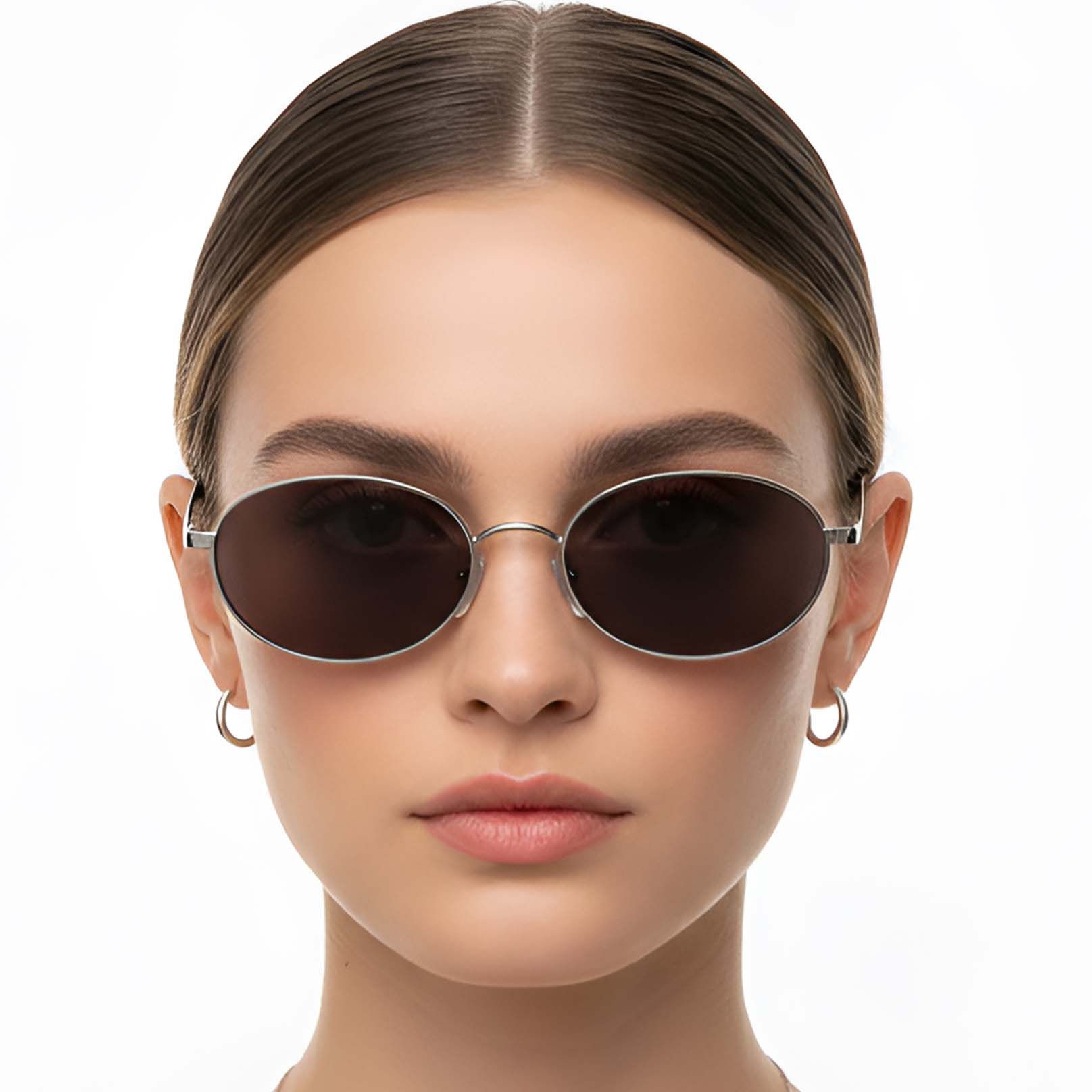 Oval Silver Metal Sunglasses #BS0423-0145