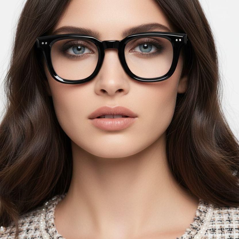 Rectangular Black Acetate Glasses #BS0522-0008