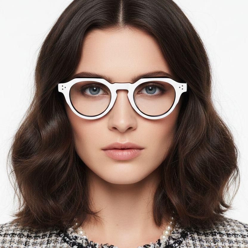 Oval White Acetate Glasses #BS0522-0029