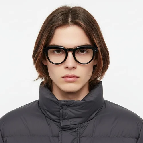 Lunettes ovales en acétate noir #BS0522-0033