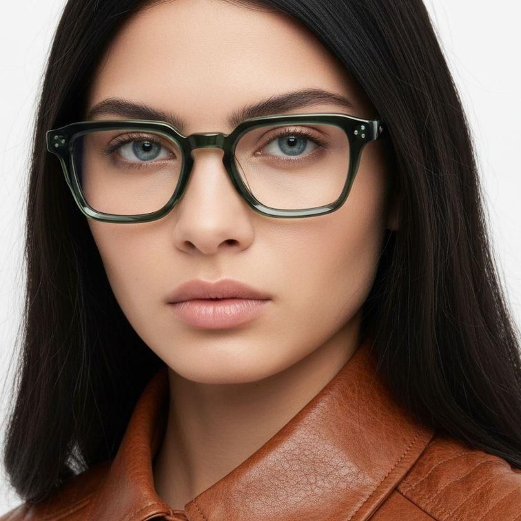 Rectangular Green Acetate Glasses #BS0522-0039