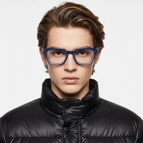 Lunettes rectangulaires en acétate bleu #BS0522-0040