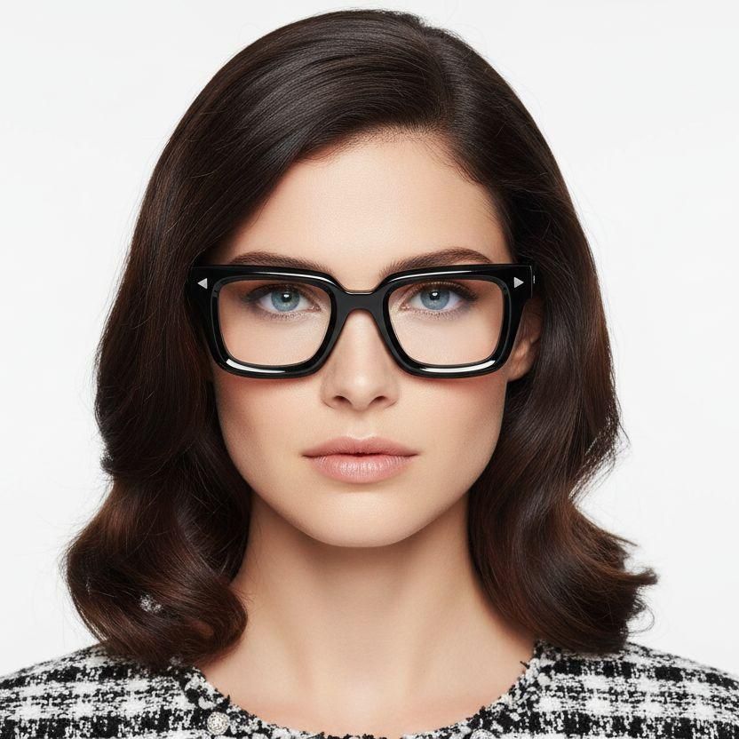 Rectangular Black Acetate Glasses #BS0522-0045