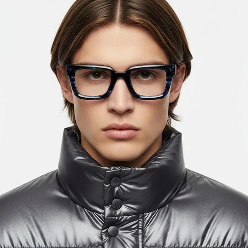 Lunettes rectangulaires en acétate bleu #BS0522-0047