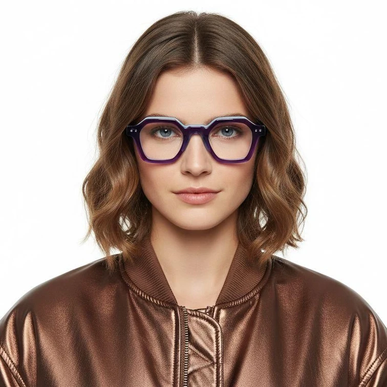 Geometrische Brille aus violettem Acetat #BS0522-0050