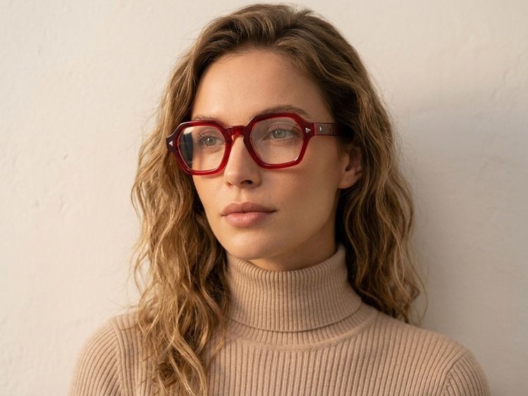 Geometric Red Acetate Glasses #BS0522-0055