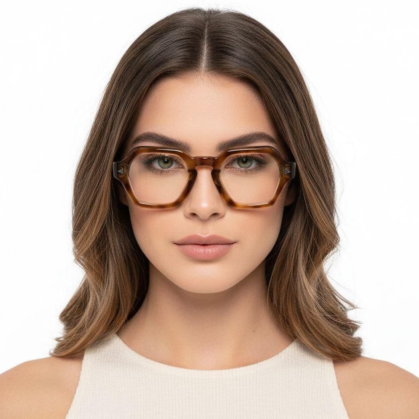Geometric Tortoiseshell Acetate Glasses #BS0522-0056