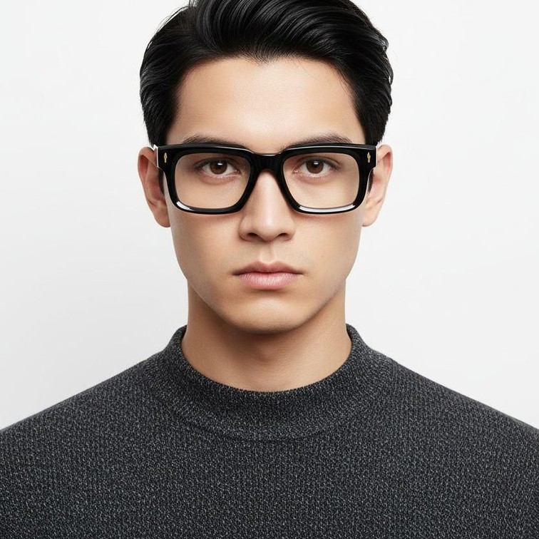 Rechteckige schwarze Acetatbrille #BS0522-0073