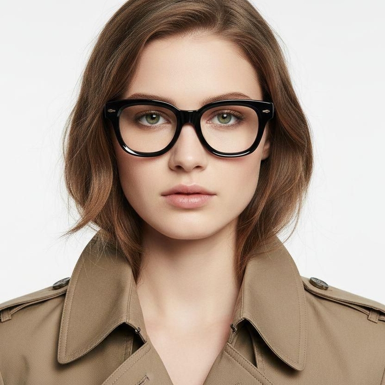 Gafas ovaladas de acetato negro #BS0522-0078