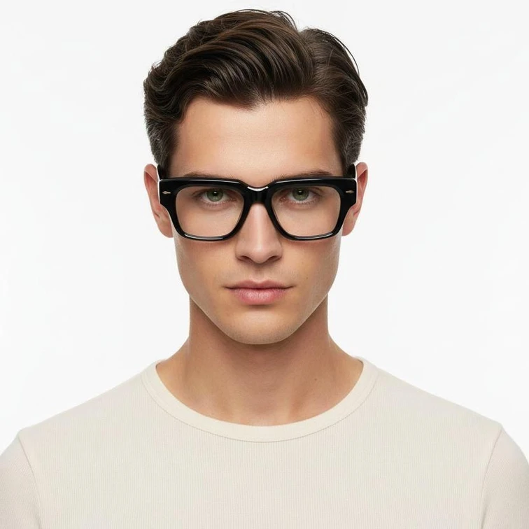 Rechteckige schwarze Acetatbrille #BS0522-0087
