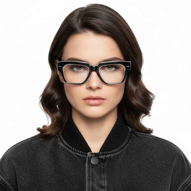 Rectangular Black Acetate Glasses #BS0522-0090