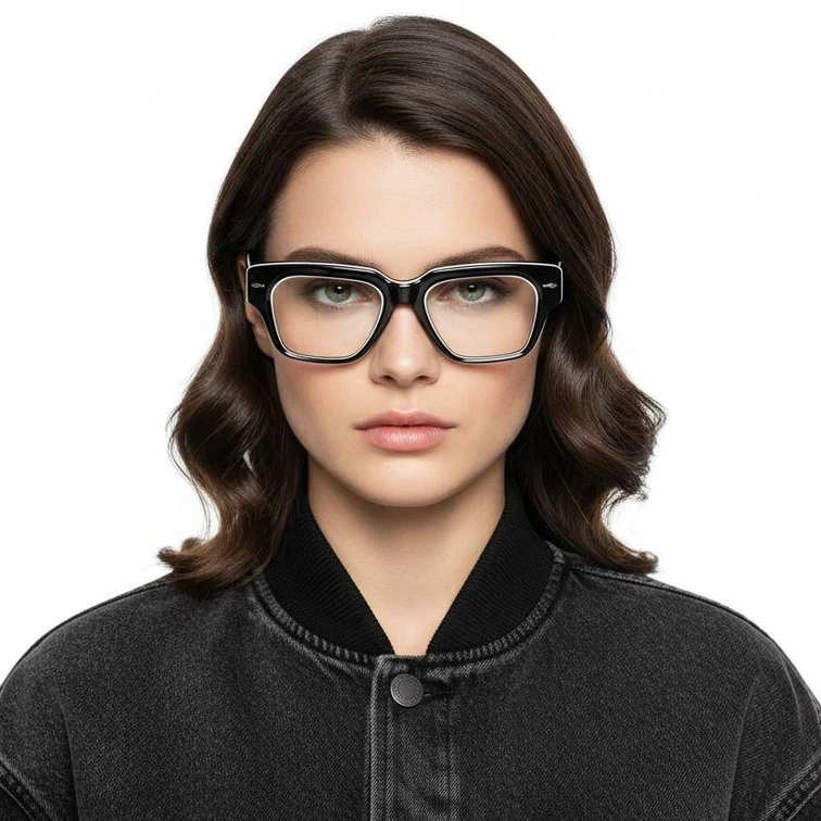 Rechteckige schwarze Acetatbrille #BS0522-0090