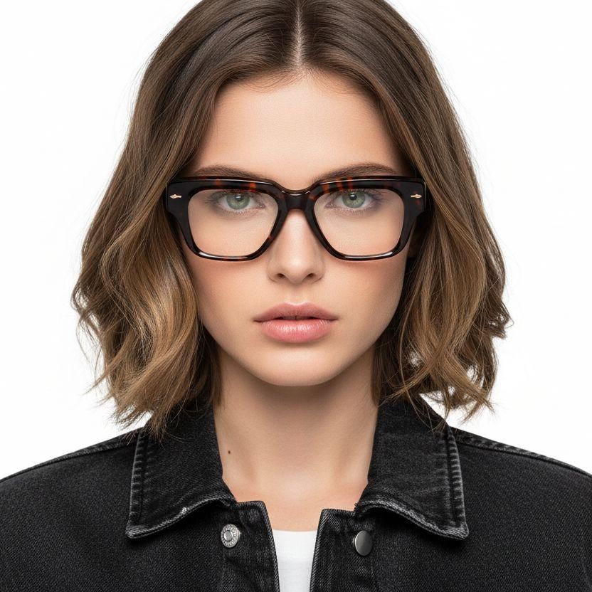 Rectangular Tortoiseshell Acetate Glasses #BS0522-0091