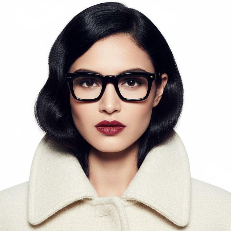 Gafas rectangulares de acetato negro #BS0522-0102