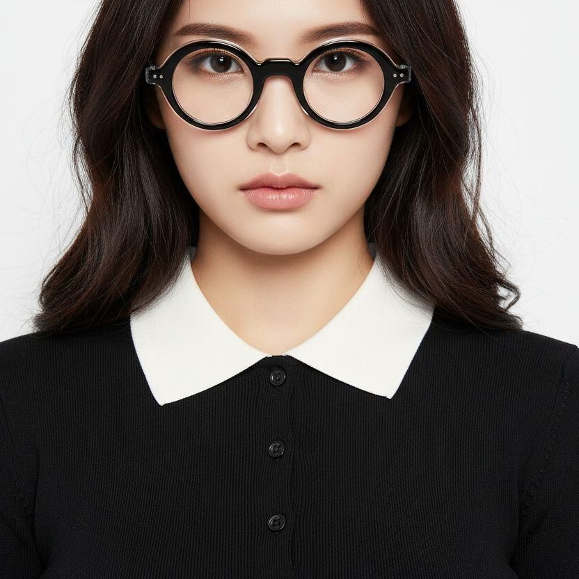 Round Black Acetate Glasses #BS0522-0106