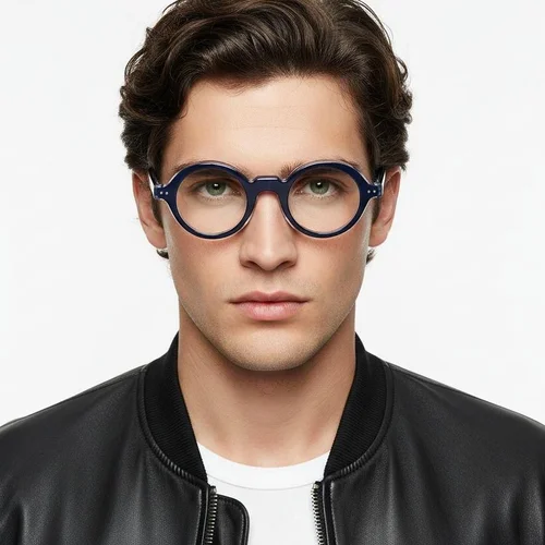 Lunettes rondes en acétate bleu #BS0522-0107