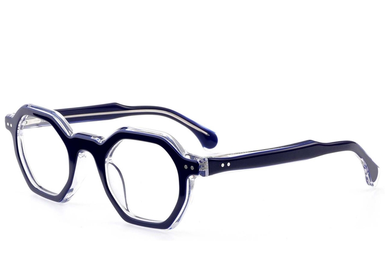Occhiali in acetato blu con motivo geometrico #BS0522-0122