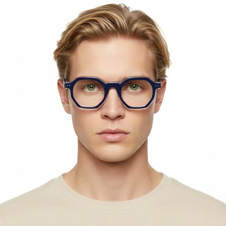 Occhiali in acetato blu con motivo geometrico #BS0522-0122