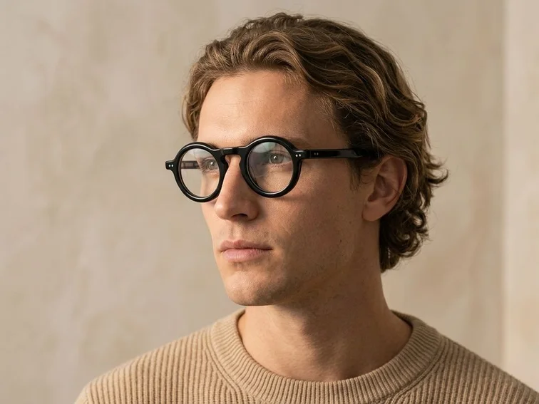 Gafas redondas de acetato negro #BS0522-0126