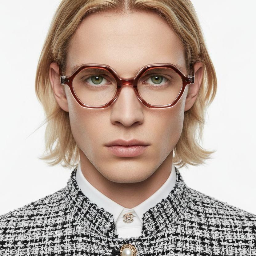 Gafas geométricas de acetato rosa #BS0522-0133