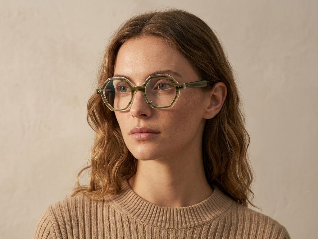 Geometric Green Acetate Glasses #BS0522-0134